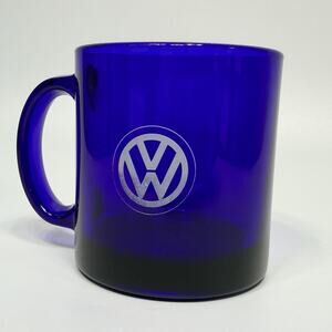 Vintage Libbey Volkswagen VW Cobalt Blue Glass Coffee Mug Bug Beetle Hippie